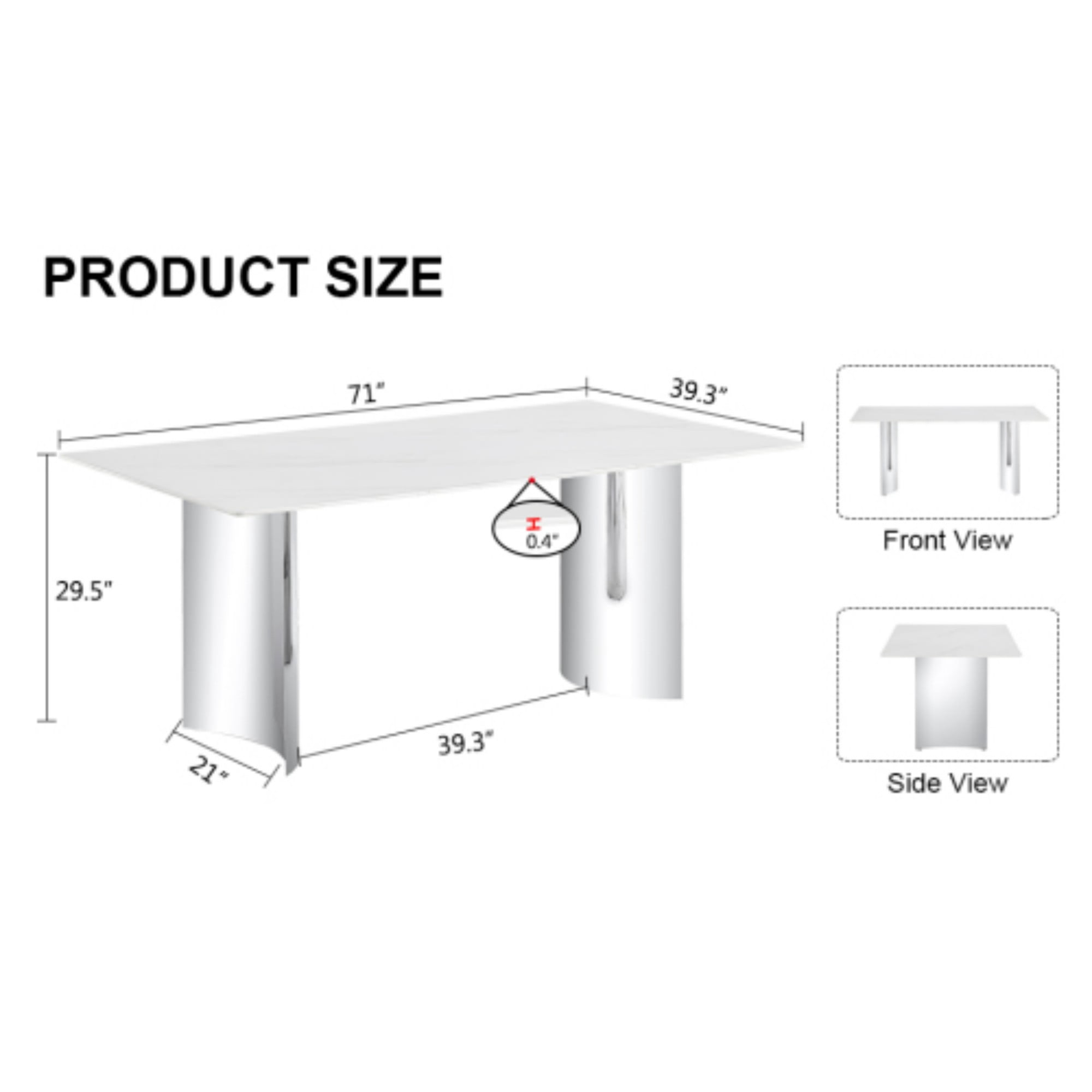 TesNus 71" Rectangle Dining Table, White Faux Marble Top with Silver Base, Modern Long Table for Kitchen and Dining Room