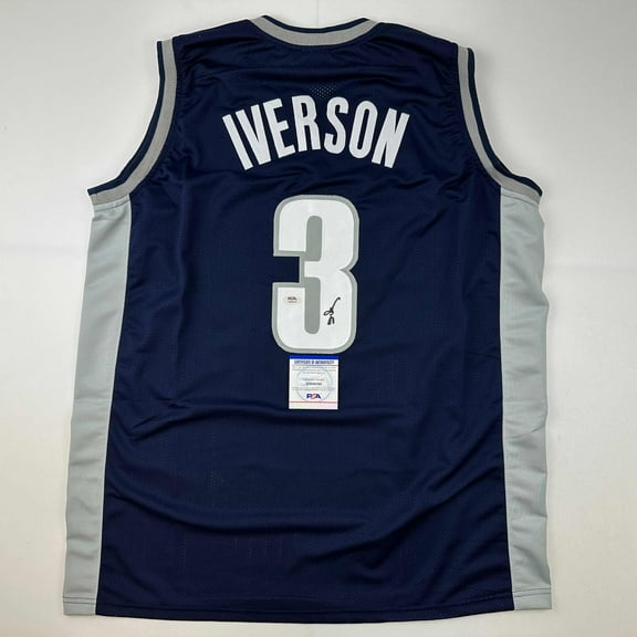Autographed/Signed Allen Iverson Georgetown Blue College Basketball Jersey PSA/DNA COA