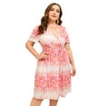 thumbnail image 2 of Women's Plus Size Summer Dresses Floral for Women V Neck High Waist Dress A Line Midi Short Sleeve Dress, 2 of 9