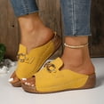 thumbnail image 6 of Yellow Women'S Open Toe Mules With Metallic Buckle Wedge Heel Thick Soles Comfortable Casual Summer Wear Slip On Lightweight Soft Fabric Upper Size 36, 6 of 9