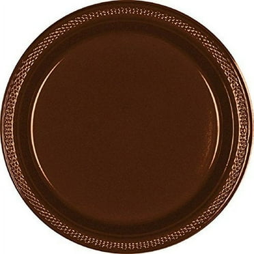 Amscan 43030.111 Round Plastic Plates | 7" | Pack of 20 | Chocolate Brown | Party Supply