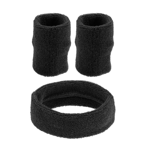 Unique Bargains 3 pcs Sports Headband Wristband Cotton Blend Sweat Absorbing Head Band Black for Women