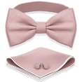 thumbnail image 1 of Boy's Rose Pastel Bow Tie with Handkerchief & Cufflinks Pre-Tied Style Formal Satin Classic Bowtie for Tuxedo Faux Silk, by Adam Young (Medium, Blush Pink), 1 of 5