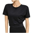 thumbnail image 2 of qelini T-shirts for Women with Round Neck School Season Solid Color Short Sleeved Yoga Suit Quick Drying Loose Casual Daily Wearing Basic Tops Juniors Summer Comfortable 1Pack Black L, 2 of 6