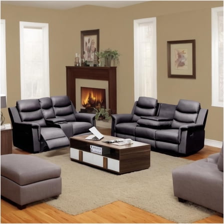 JERFIT Reclining Loveseat Cover with Center Console Stretch PU Slipcover for 2-3 Seat Recliner Sofa, Black