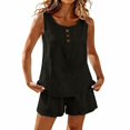 thumbnail image 3 of Women's Cotton Linen Sleeveless Crop Top and Shorts Set Summer Vacation, 3 of 9
