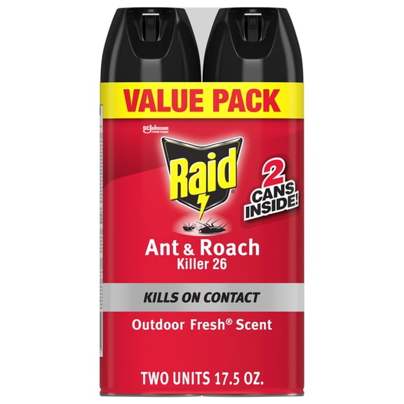 Raid Ant & Roach Killer 26 Bug Spray, Outdoor Fresh Scent, 17.5oz, 2 Count