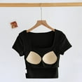 thumbnail image 4 of ZZwxWA 2025 Women's Short Sleeve Square Neck Crop Top Summer Cropped Tees Solid Color Lightweight Blouse, 4 of 6