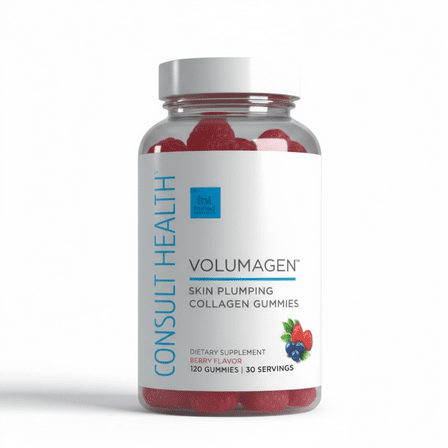 Consult Health VOLUMAGEN Skin Plumping Collagen Gummies with Verisol Bioactive Collagen Peptides, Biotin, Decrease Wrinkles, Increase Skin Elasticity, Natural Berry Flavor,120 Count