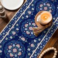 thumbnail image 4 of Navy Blue Boho Floral Table Runner 90 Inches Long,Ethnic Tribe Farmhouse Artwork Cotton Linen Table Runners Dresser Scarves,Fabric Tabletop Scarf Furniture Cover for Home Dinner Party 13"x90", 4 of 9