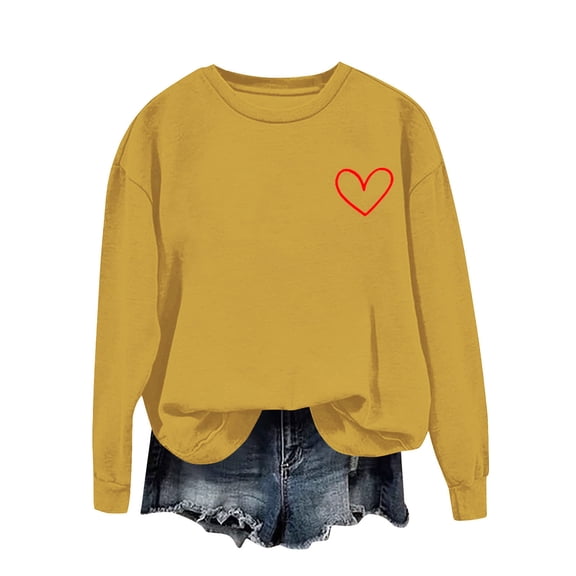 tarylea Crew Neck Sweatshirt for Women Cute Love Heart Printed Long Sleeve Pullover Tops Casual Comfy Loose T-Shirt Tops
