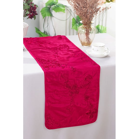 Wedding Linens Inc. 12" x 108" Ribbon Taffeta Table Runner - Fuchsia