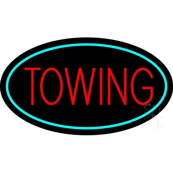 Red Towing Turquoise Border LED Neon Sign 13 x 24 - inches, Clear Edge Cut Acrylic Backing, with Dimmer - Bright and Premium built indoor LED Neon Sign for automotive store, and mall.