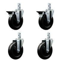 5 Inch Hard Rubber Wheel Swivel 3/4 Inch Square Stem Caster Set 2 Brakes SCC