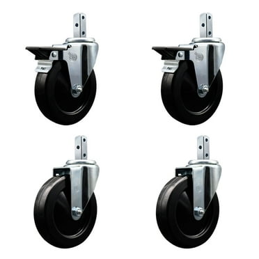 5 Inch Hard Rubber Wheel Swivel 3/4 Inch Square Stem Caster Set 2 Brakes SCC