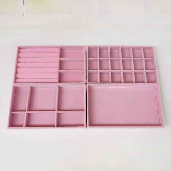 Namzi Drawer Velvet Jewelry Tray Organizer, 4-Pack Stackable Jewelry Display Tray Drawers, Earrings Necklace Bracelet Ring Stand Organizer, Jewelry Display Tray (Pink)