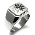 thumbnail image 1 of Stainless Steel Blazing Sun Yin Yang Engraved Square Flat Top Biker Style Polished Signet Ring, 1 of 1