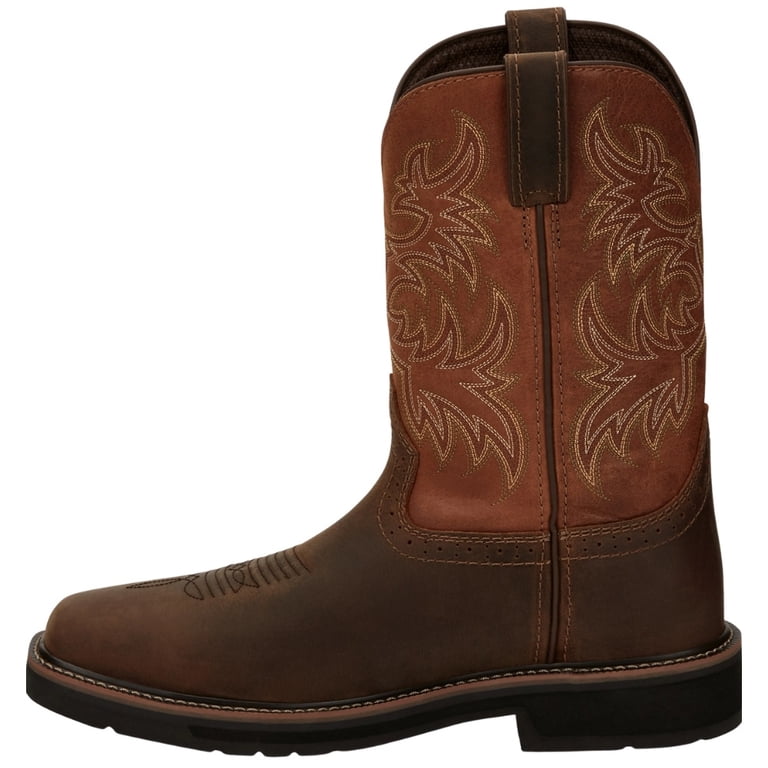 Justin Boots Men's Ram Pecan Brown 10-Inch Work Boot | Soft Round Toe, Pull-On Style
