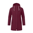 thumbnail image 3 of Jinhomg Women's Waterproof Rain Jacket Snap Zip Front Raincoat Hooded Windbreaker Quick Dry Warm Fall Jackets Outerwear for Travel Daily Commute Wine,L, 3 of 6