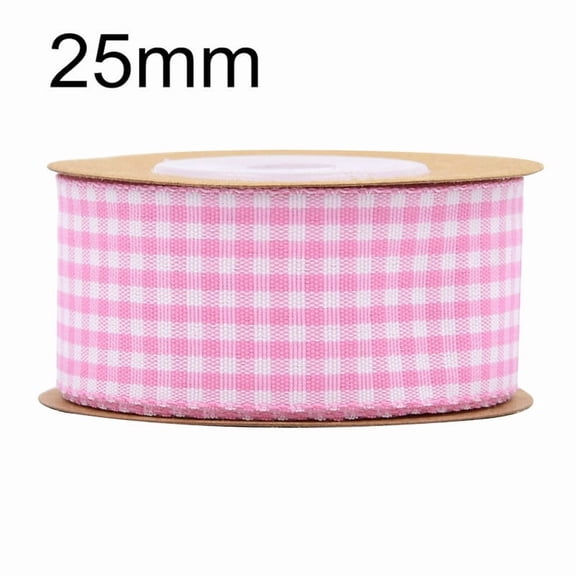 NAMZI 1 Inch x 5.5 Yards Gingham Ribbon, Classic Plaid Buffalo Checker Ribbon for Gift Wrapping, Hair Bows & DIY Crafts, Pink
