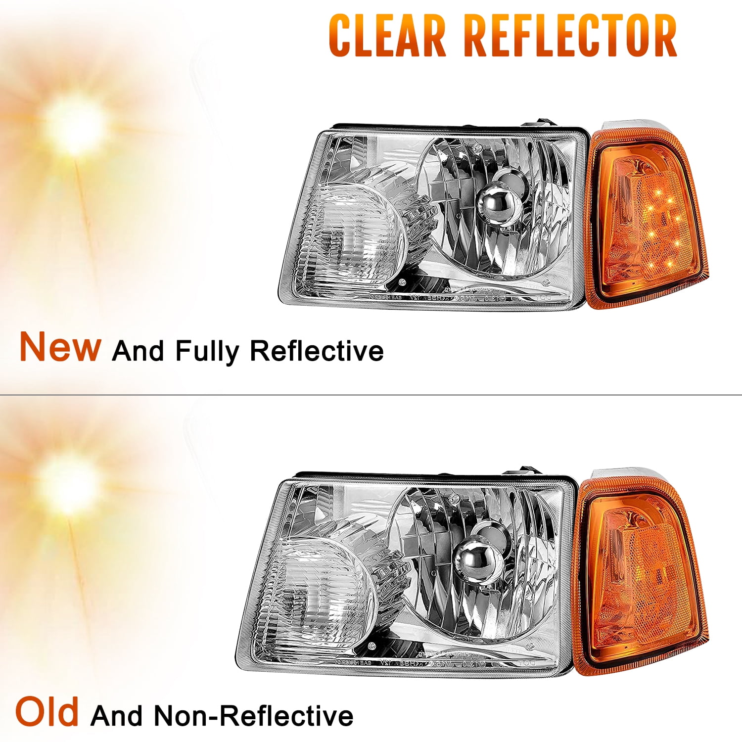 For 2001-2011 Ford Ranger Chrome Housing Headlights Amber Corner Signal Lamps