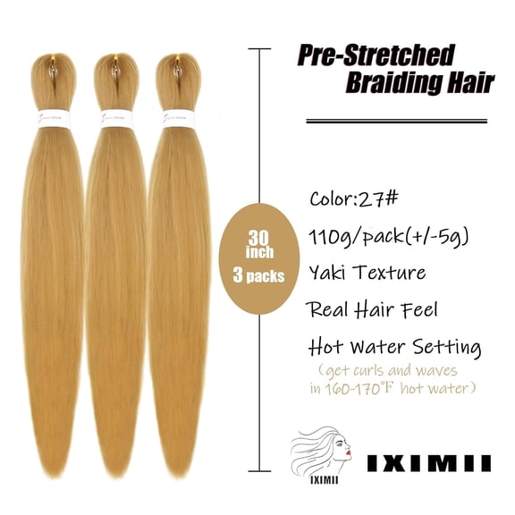WEIF-#27 Braiding Hair Pre Stretched 30 inch 3 packs Pre-Stretched Braids Hair Honey Blonde Long Straight Braids Yaki Texture Hot Water Setting Synthetic Hair Extensions