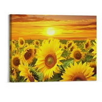 Creowell Sunflower Canvas Wall Art Yellow Sunrise Flowers in Field Fall Landscape Picture on Canvas for Home Kitchen Wall Decor Stretched and Framed Ready to Hang 20x16 inch
