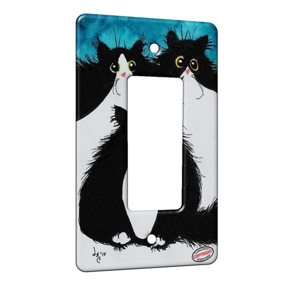 KuzmarK™ 1 Gang Rocker Wall Plate - Whacky Tuxedo Maine Coon Kitties Abstract Cat Art by Denise Every