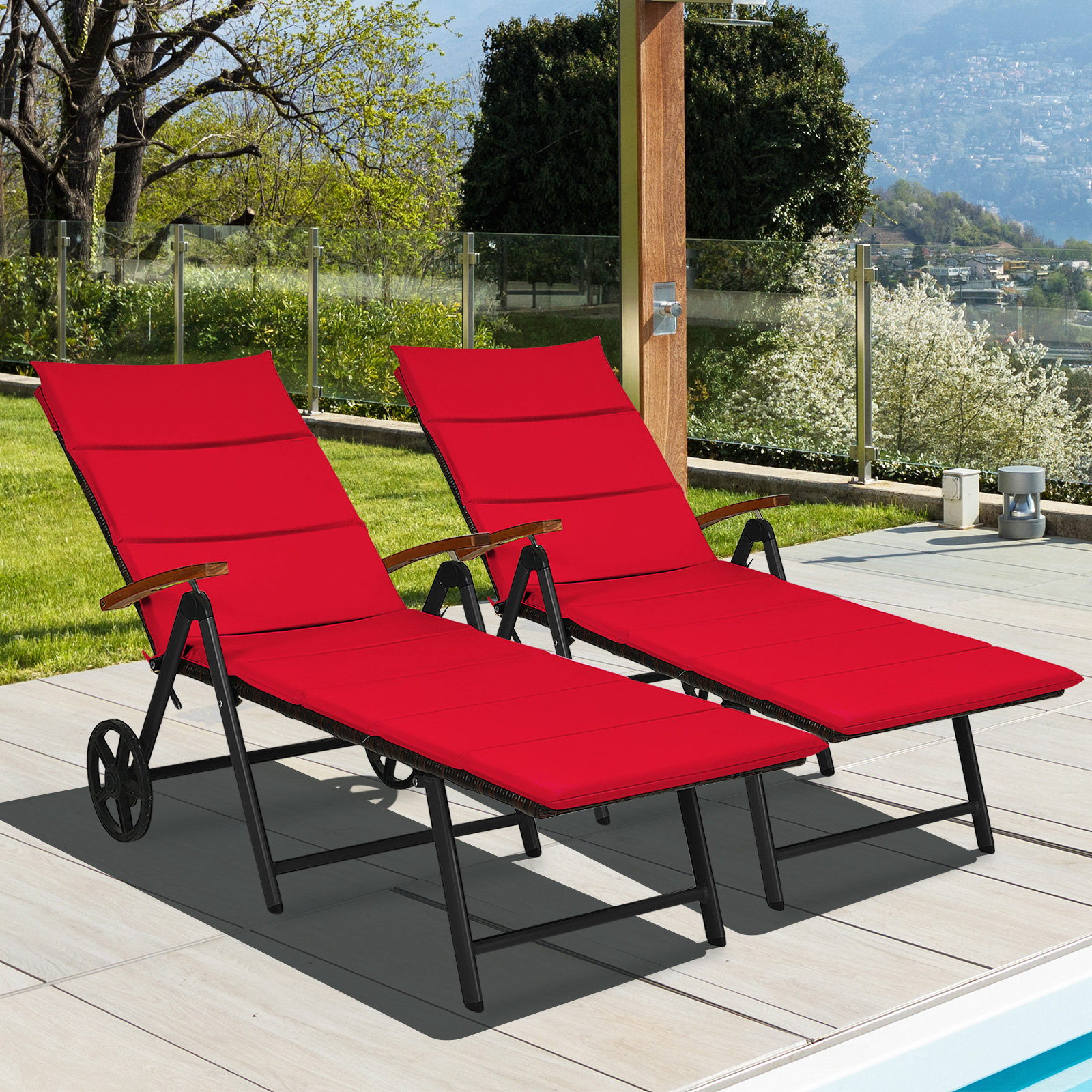 Patiojoy 2PCS Foldable Beach Sling Chair with 7 Adjustable Positions&Cushion Indoor Living Room Chaise Lounge Red - image 2 of 8