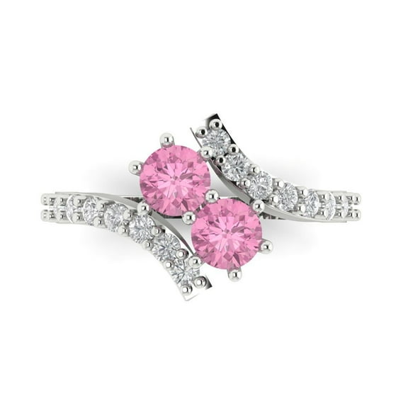 Solitaire with Accents Engagement Ring for Women - 1.48ct Simulated Pink Diamond in 18K White Gold Promise Ring