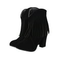 thumbnail image 2 of Awdenio Chaussures Rétro pour Femmes Mode Décontractée Couleur Unie Bottines à Talons Hauts en Daim Frangé, 2 of 5