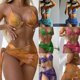 thumbnail image 1 of Traje de baño dividido de bikini de tres piezas de malla digital multicolor, traje de baño femenino de moda duradero para niña, traje de baño moderno, 1 of 4