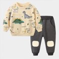 thumbnail image 2 of NOLDARES Toddler Boy Clothes 2 Piece Long Sleeve Graphic Sweatshirt and Joggers Pants Set Fall Winter Casual Outfits Clothing(Beige,2-3 Y), 2 of 4