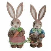 2 Pieces Straw Easter Rabbit Ornaments Bunny Decor Statues Animal Art Crafts Sculptures Figurines for Desk Festival Garden Holiday Outdoor - Pink Green