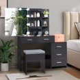 thumbnail image 5 of Algherohein Modern Vanity Makeup Table Set with 5 Drawer Lighted Mirror Bedroom，Black, 5 of 9