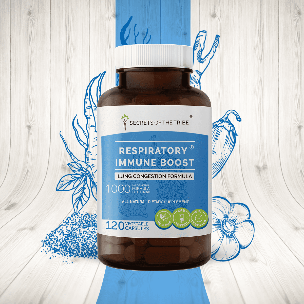 Respiratory Immune Boost 120 Capsules, 500 mg, Echinacea, Garlic