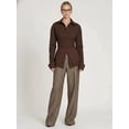 thumbnail image 6 of Women Fitted Button Down Shirt Cinched Waist Tops Long Sleeve Wrap Blouse Stylish Dressy Casual Outfit Brown S, 6 of 10