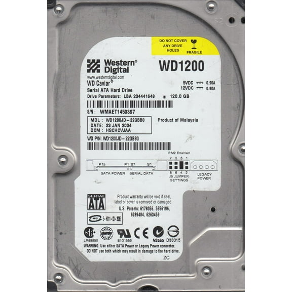 WD1200JD-22GBB0, DCM HSCHCVJAA, Western Digital 120GB SATA 3.5 Hard Drive