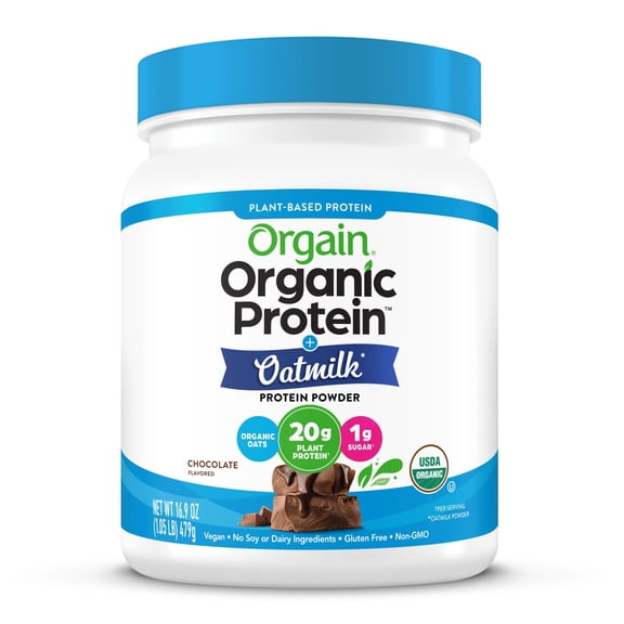 Orgain Organic 2 in 1 Vegan Protein Powder   Oatmilk- 20g Protein, Chocolate 1.05lb