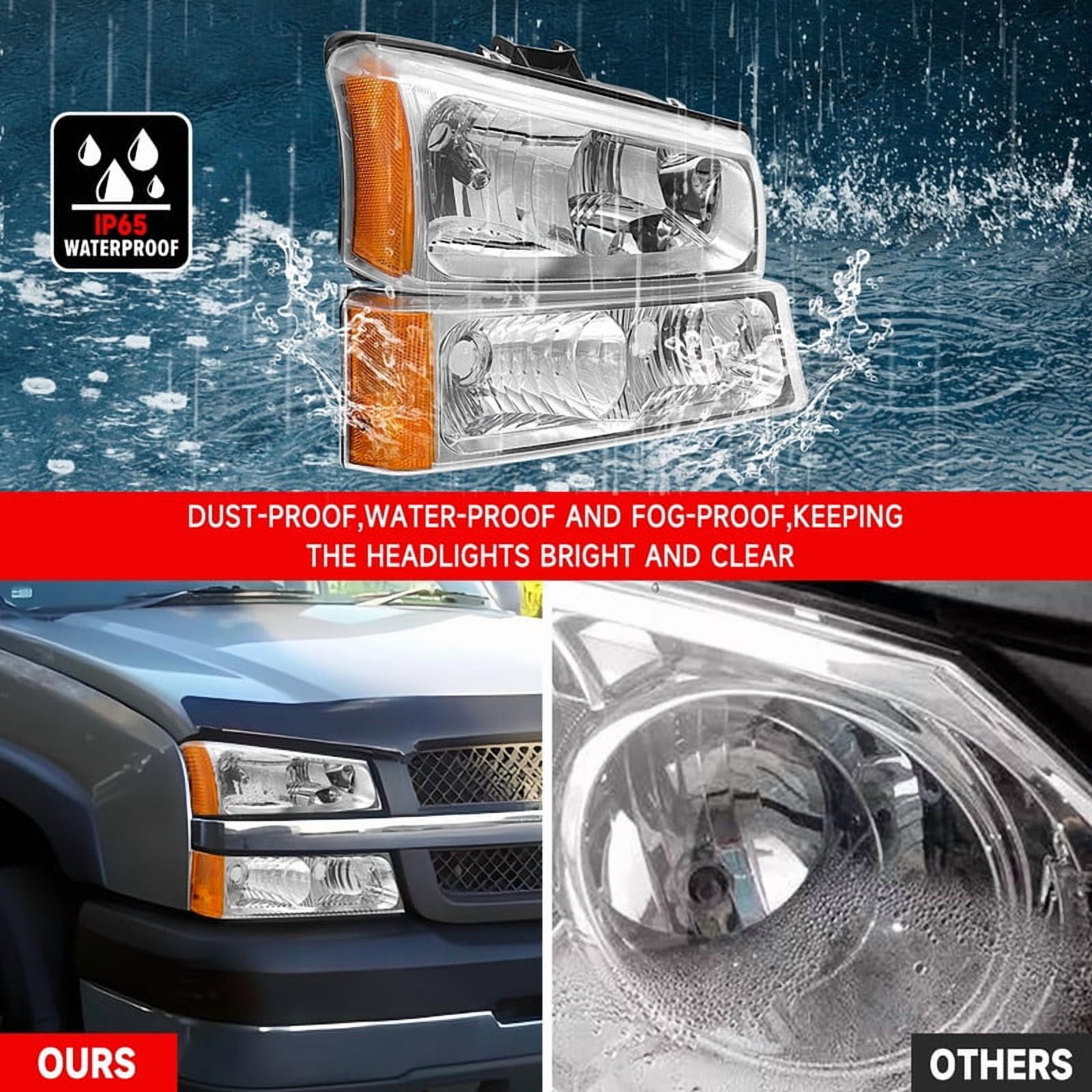 TopAutoGear for 2003 2004 2005 2006 Chevy Silverado Headlights assembly Chrome Housing Clear Lens with Amber Reflector Headlight Replacement Driver and Passenger Side