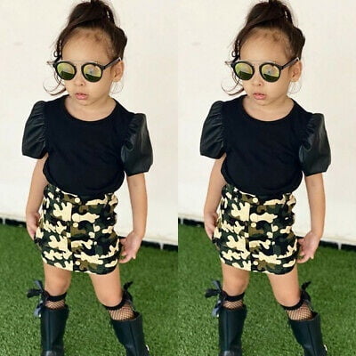 Fashion Toddler Baby Girl Summer Clothes Short Sleeve Tops Camouflage Short Skirt Outfits Set Walmart Com