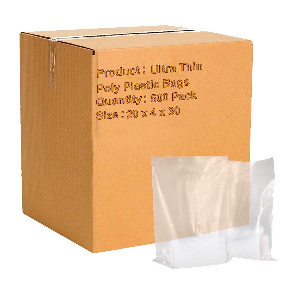 Pack of 500 Clear Merchandise Bags 20x4x30. Ultra Thin Poly Plastic