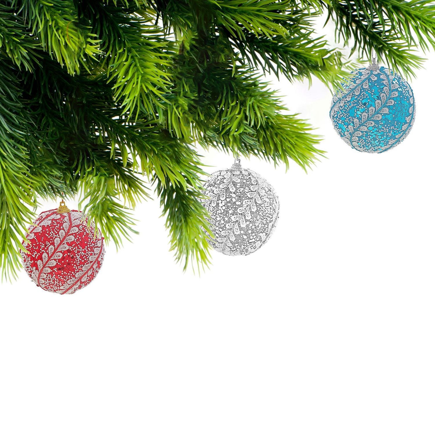 Christmas 10Cm Ornaments Lacy   - Set of 12