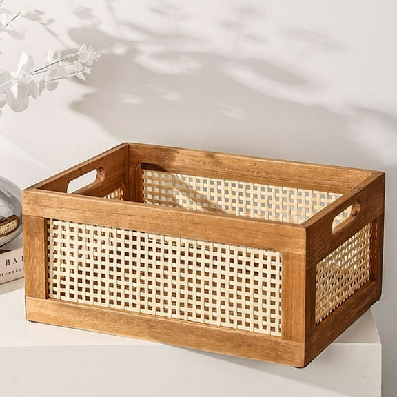 ELAYARD 1Pack Wood Storage Box Light Brown Woven Storage Basket for Kitchen Counter Homeowners Decor