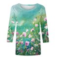 thumbnail image 4 of Hauts d'Été pour Femmes 2023 T-shirt Imprimé de Mode pour Femmes Blouse Mi-Longue à Manches 3/4 Col Rond Hauts Décontractés Bohémien T-shirt Grande Taille pour Femmes, 4 of 4