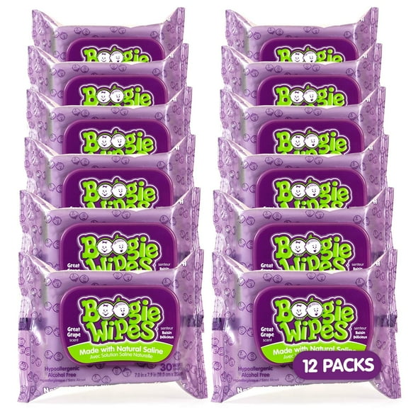 Toallitas Nasales Salinas Boogie para Bebés y Niños, 12 paquetes de 30 unidades