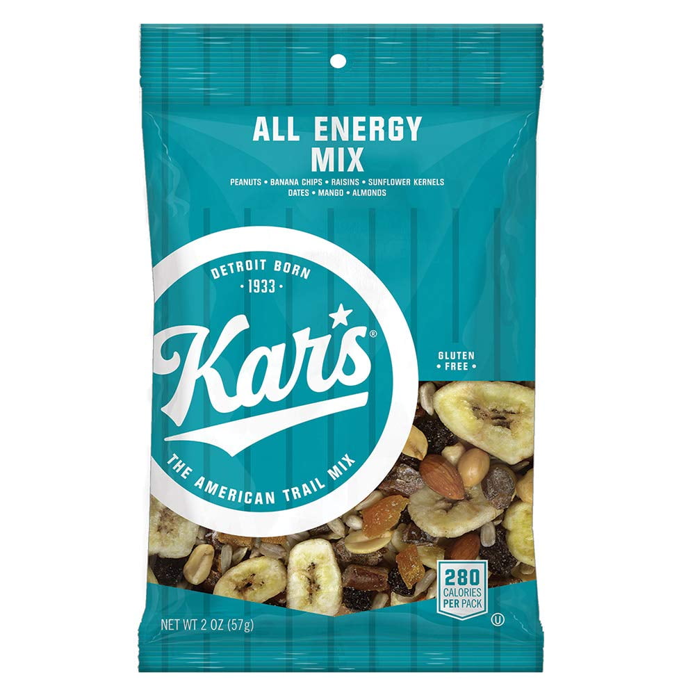 Kars All Energy Unsalted Trail Mix Snacks 2 oz Single Serving Bags