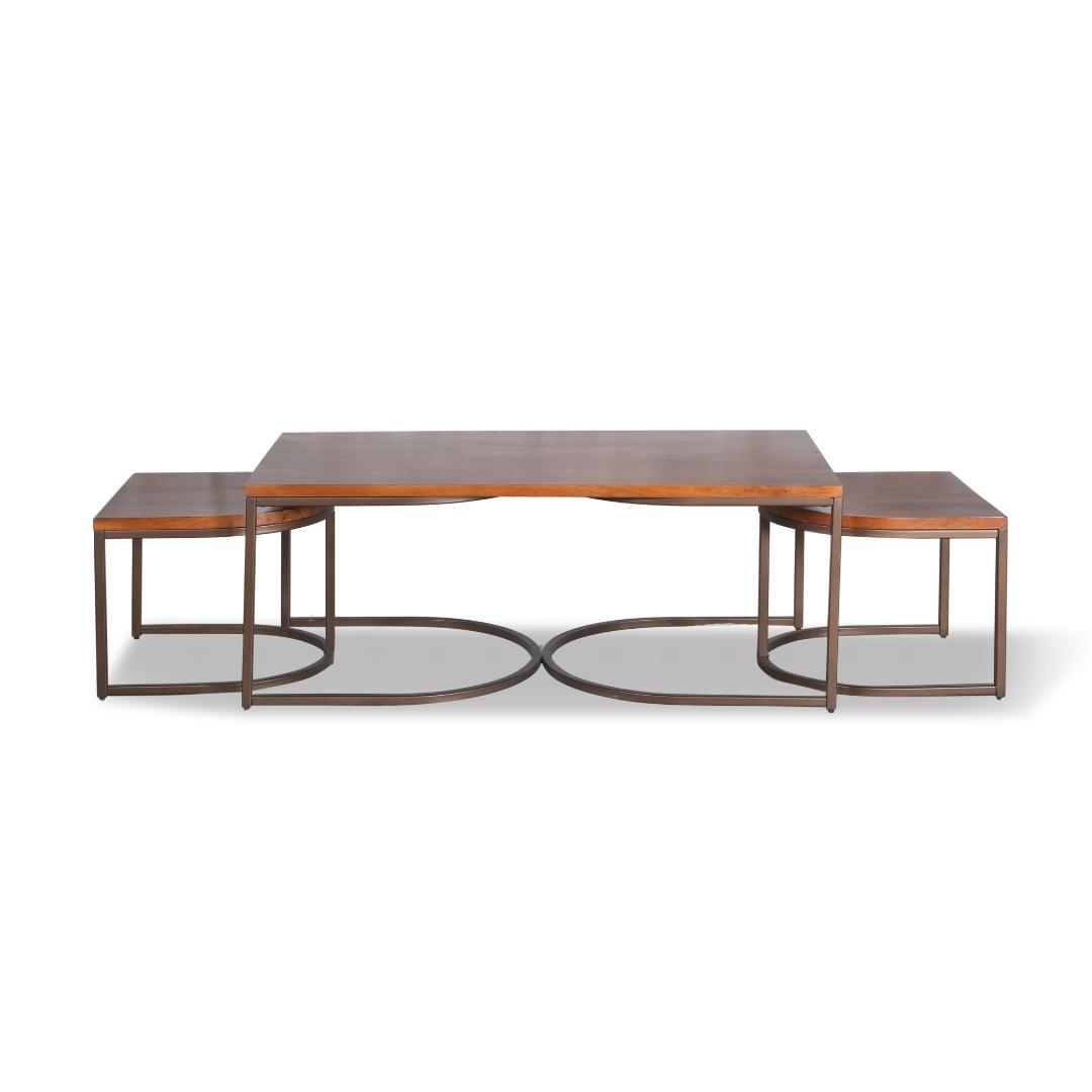 Posh Pollen Luton Modern Wood and Metal Nesting Coffee Table, 3 Piece, Brown