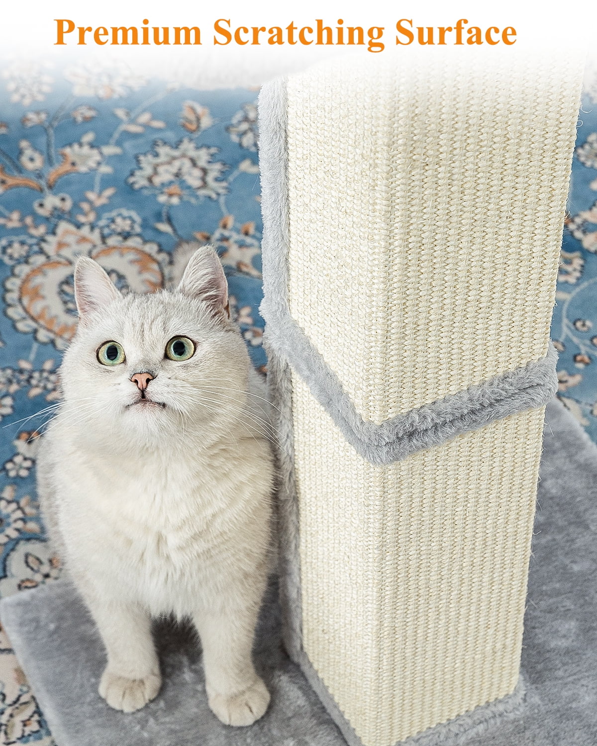Kilodor 32" Cat Scratching Post for Indoor Cats, Sisal Cat Scratcher with Plush Perch, Large Scratch Post with Bed, Removable Cover, Sisal Fabric,Gray