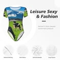 thumbnail image 4 of Balery Grazing Cows Mountain View Body de cuello redondo de manga corta para mujer Tops de manga corta Tops básicos-Small, 4 of 7